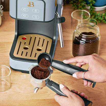 Beautiful Slim Espresso Maker by Drew Barrymore – 20‑Bar Pressure, Dual‑Spout 52 mm Portafilter, 50 oz Removable Tank, 2‑in‑1 Steam Wand & Touch Controls (Cornflower Blue)