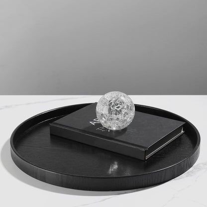Round Solid Wood Serving Tray Extra Large Tea Coffee Snack Food Meals Serving Plate Non-Slip Kitchen Party Bar Server Ottoman Tray Breakfast Tray with Raised Edges (15inch/37.5cm) Black