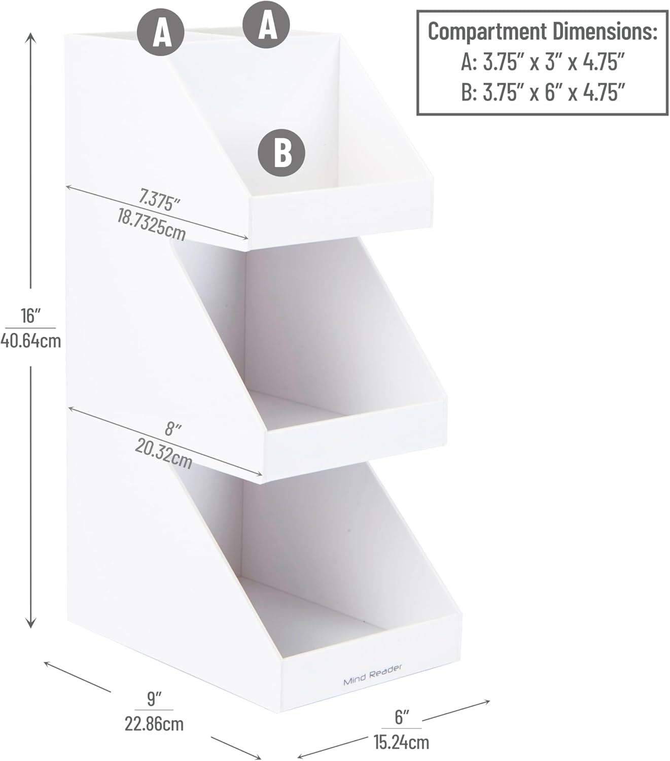 Mind Reader Coffee Tea Utensil and Condiment Station, Countertop Organizer, Coffee Bar, Kitchen, 6"L x 9"W x 16"H, White