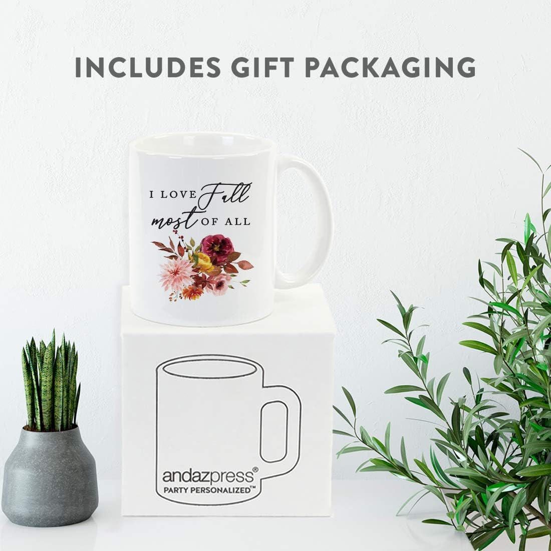Andaz Press Fall Burgundy Marsala 11oz. Ceramic Coffee Tea Mug, I Love Fall Most Of All, 1-Pack, Floral Blooms Graphic, Friend, Family, Coworker, Autumn Season, Thanksgiving Ideas