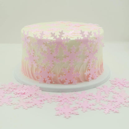 Gyufise 50Pcs Pink Edible Cupcake Cake Toppers Snowflake Cake Decorations for Christmas Winter Frozen Theme Party Supply Decoration