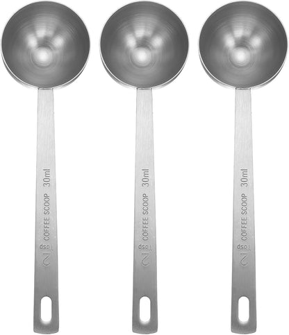 HARFINGTON 3pcs Coffee Scoop Spoon 2tbsp (6tsp, 30ml) 304 Stainless Steel Long Handle Teaspoon/Tablespoon Measuring Spoons Scoops for Tea Sugar Kitchen, Silver