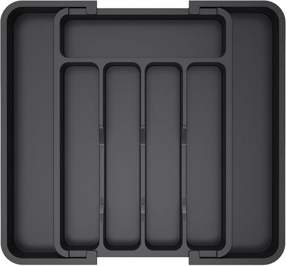 Lifewit Silverware Drawer Organizer, Expandable Utensil Tray for Kitchen, BPA Free Flatware and Cutlery Holder, Adjustable Plastic Storage for Spoons Forks Knives, 8.5"-14.1" x 12.1", Black