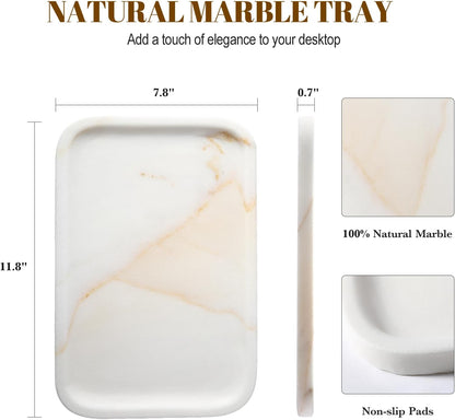 Koville Marble Tray, 12"x8" Marble Vanity Tray for Bathroom Kitchen Countertop, Rectangular Stone Tray for Cosmetics Perfume Trinket, Decorative Catchall Trays (Golden Calacatta)