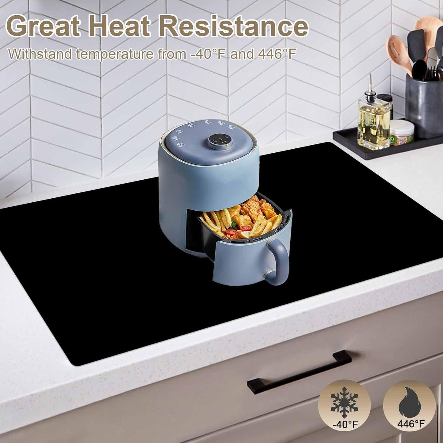 78.7" x 15.7" Large Silicone Mats for Kitchen Counter, Large Heat Resistant Countertop Protector Mat, Non-Slip Waterproof Craft Mat, Black