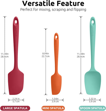 U-Taste Silicone Baking Spatula Set: 600ºF High Heat Resistant, Food Grade Flexible Rubber Kitchen Cooking Mixing Scraper, Food Grade Seamless Utensil for Nonstick Cookware Set of 3 (Multicolors)