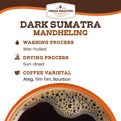 Fresh Roasted Coffee, Dark Sumatra Mandheling |100% Single Origin | Dark Roast, 24 Pods for K Cup Brewers