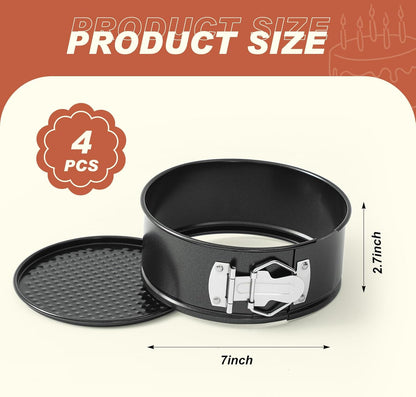 4 Pcs 7 Inch Non Stick Springform Pan with Removable Bottom Carbon Steel Cheesecake Pan Round Springform Cake Mold with Stainless Steel Spring Buckles for Baking Kitchens Restaurant