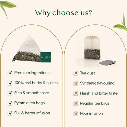 VAHDAM, Decaf Himalayan Green Tea Bags (100 Pyramid Tea Bags) Caffeine Free, Gluten Free | High Grown Decaf Green Tea | Resealable Ziplock Pouch | Pyramid Tea Bags