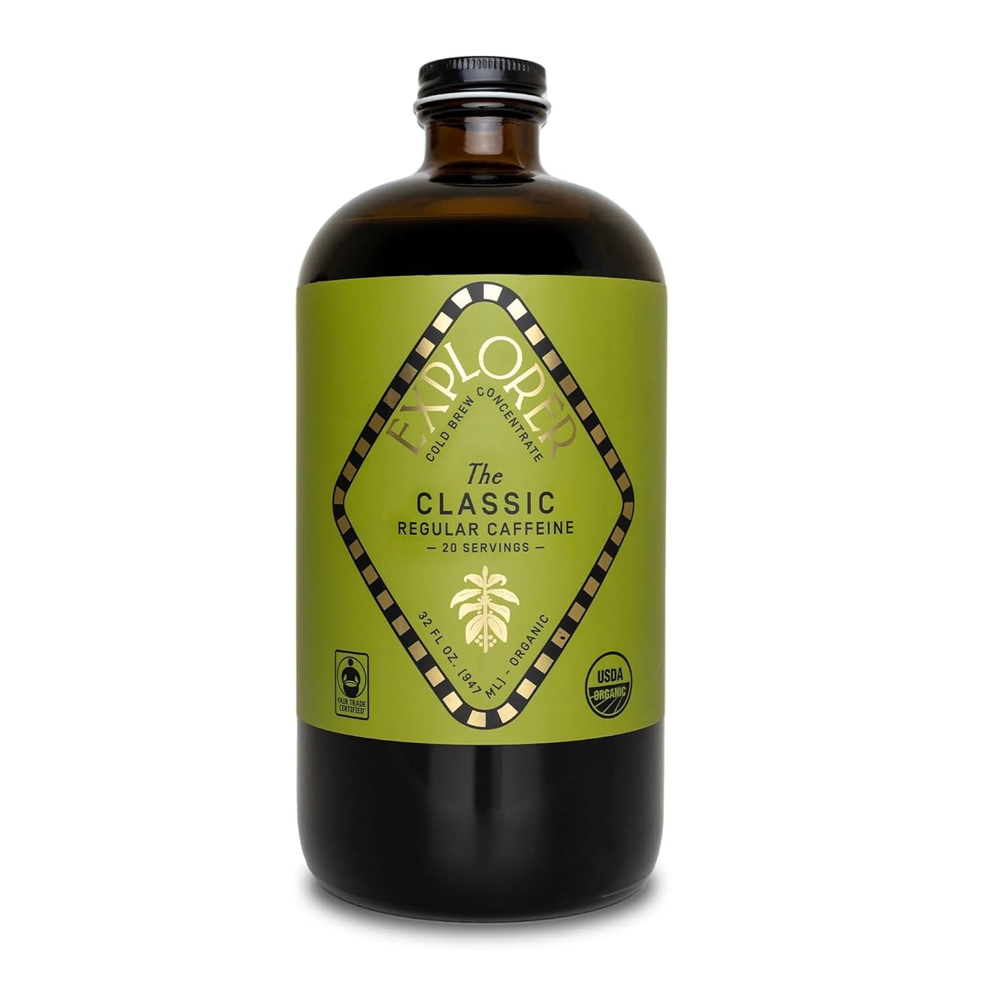 Explorer Cold Brew Organic Liquid Coffee Concentrate, Classic Regular Caffeine, Drink Iced or Hot, 32 fl oz, Makes 20+ Cups