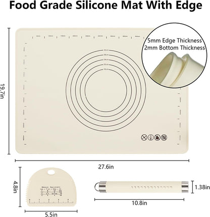 28" X 20" Dough Mat for Counter, Pastry Mats for Rolling Dough, Silicone Baking Mat with Measurements, Non Stick Silicone Pastry Mat, Kneading Counter Mat for Pastry, Bread, Cookies, Pizza