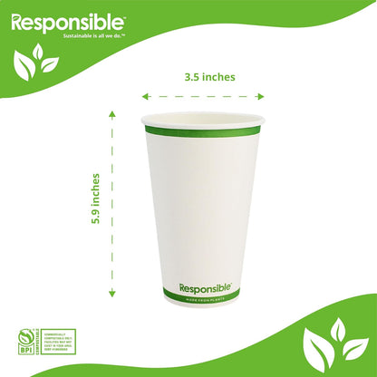 Certified Compostable 20 oz Paper Cups, Cold ＆ Hot Coffee Cups, Disposable Paper Cups, Extra Strength Disposable Cups, Made without PFAS (50 count)