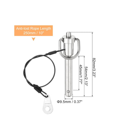 uxcell 1 Pcs Quick Release Pin, 3/8" x 1.77"(Dia. x L) Push-Button Ball Locking Pin 304 Stainless Steel Ring Handle Locking Pin with Wire for Audio Bimini Top Marine, Silver