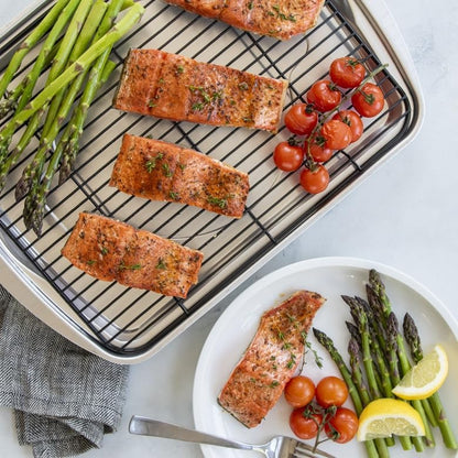 Nordic Ware Oven Crisp Baking Tray 2pc Set Includes Pan and Rack; Natural Aluminum For Air Frying, Crisping, Broiling, Baking