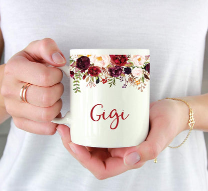 Andaz Press 11oz. Mother's Day Ceramic Coffee Tea Mug Gift, Fall Autumn Marsala Burgundy Flowers Roses Florals, Gigi, 1-Pack, Includes Gift Box, Birthday Christmas Gift Ideas