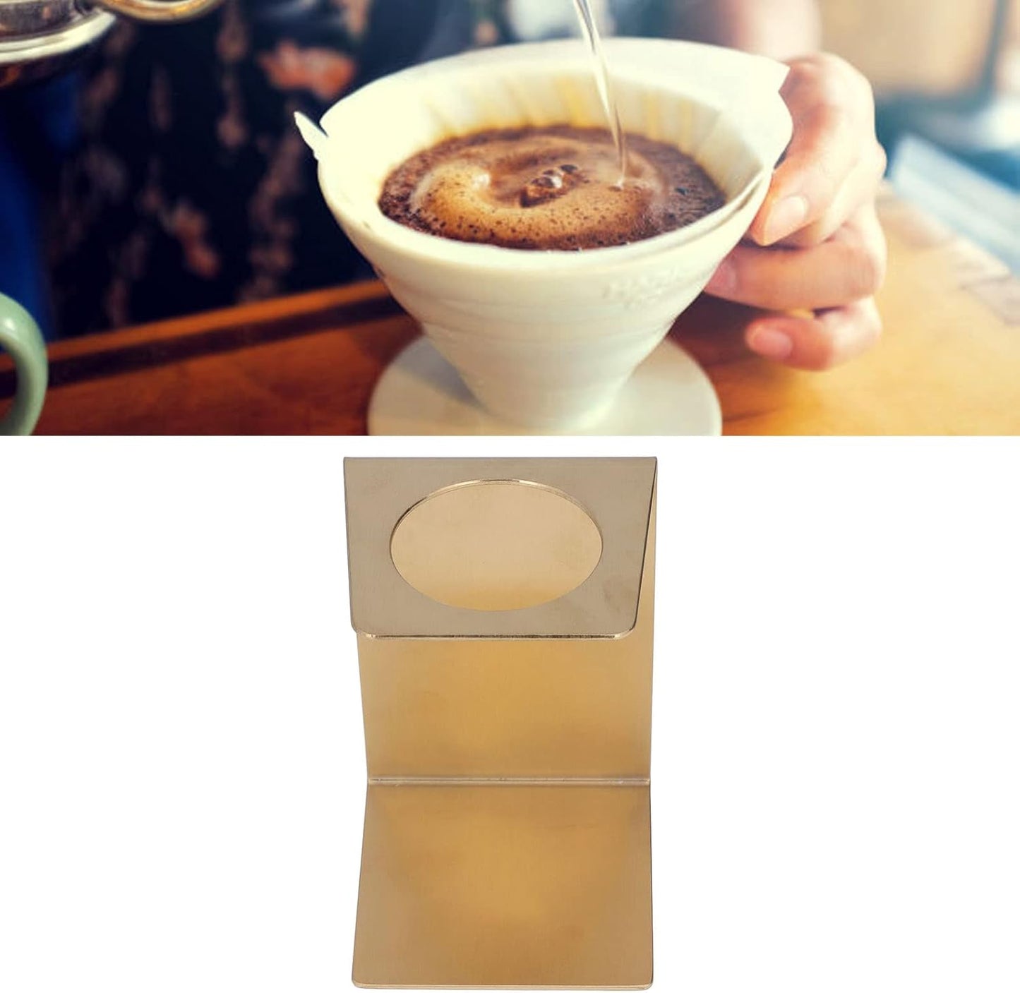 Pour over Coffee Dripper Stand, Filter Cup Holder, Samll Size Light Durable Stainless Steel Reusable Pour over Coffee Dripper Stand for Cone Filters(Gold)