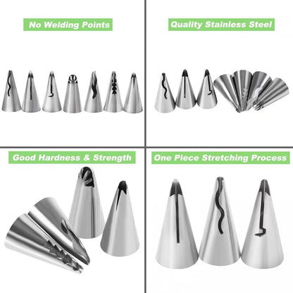 10pcs Cake Decorating Icing Piping Tip Set, Pleated Skirt PipingNozzles Set Ruffle Piping Tips Stainless Steel Frosting TipsDecorating Tips for Cake Cupcakes Cookies with A Cleaning Brush(10pcs)