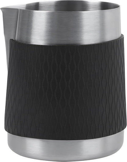 IKAPE Espresso Milk Pitcher, 15.04/450ml Milk Frothing Jug without Handle, Espresso Steaming Pitcher with Sharp Spout for Espresso Barista Tool(silver)