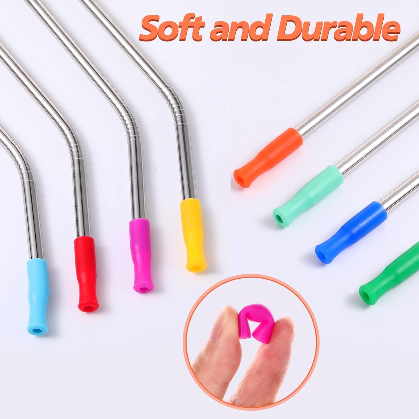 Zhehao 100 Pcs Silicone Straw Tip Multicolored Straw Tip Cover Reusable Silicone Cover Metal Tip for 6mm Outer Diameter Metal Stainless Steel, 11 Assorted Color