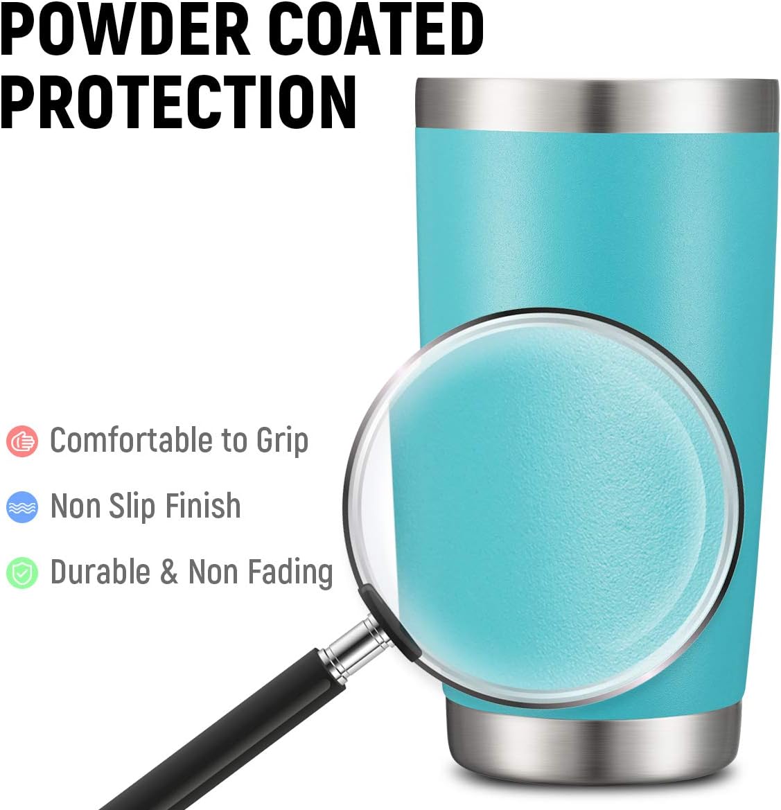 COMOOO 20oz 6 Pack Double Wall Vacuum Insulated Travel Mug, Stainless Steel Tumbler with Lid, Durable Powder Coated Insulated Coffee Cup for Cold & Hot Drinks (Light Blue, 6 Pack)