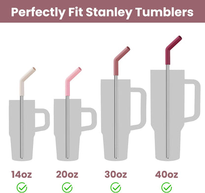 Tomorotec 6-Pack Stainless Steel Reusable Straw with Silicone Tip 3 Sizes, Metal Drinking Straws Fit for Stanley Quencher Tumblers 40oz, 30oz, 20oz, 14oz, Cleaning Brushes Included (Gradient)