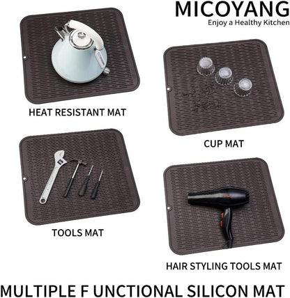 Silicone Dish Drying Mat for Multiple Usage,Easy clean,Eco-friendly,Heat-resistant Silicone Mat for Kitchen Counter or Sink,Refrigerator or Drawer Liner Coffee 2XL 24 inches x 18 inches