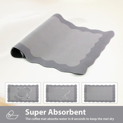 Scalloped Coffee Bar Mat for Countertop, Cute Dish Drying Mats for Kitchen Counter, Diatomite Absorbent Mat for Coffee Station, Kitchen Aesthetic Decor (16"x24", Grey)