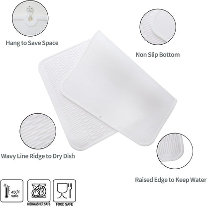 Silicone Dish Drying Mat for Multiple Usage,Easy clean,Eco-friendly,Heat-resistant Silicone Mat for Kitchen Counter or Sink,Refrigerator or Drawer Liner White 3XL 28 inches x 18 inches