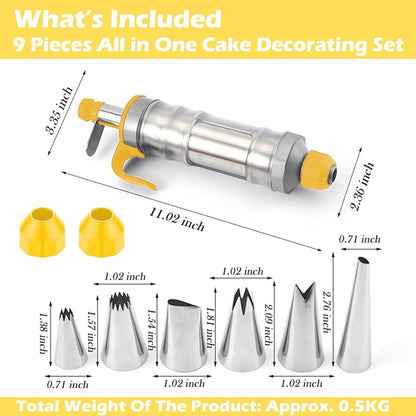 JAYVAR Dessert Decorating Syringe Set, Cake Decorating Kit, Stainless Steels Frosting Piping Kit for Cupcake Decoration with 6 Piping Nozzles, Cake Decorating Gun for Frosting Cream to Make Cupcakes