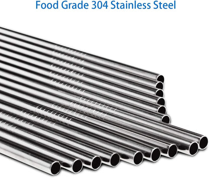Tomorotec Reusable Straws 30 Pack, Stainless Steel Drinking Straws, Metal Straw Bulks for Smoothies Tumblers Cocktail MilkShake,Set of 15 Straight and 15 Bent with 2 Cleaning Brushes, Silver