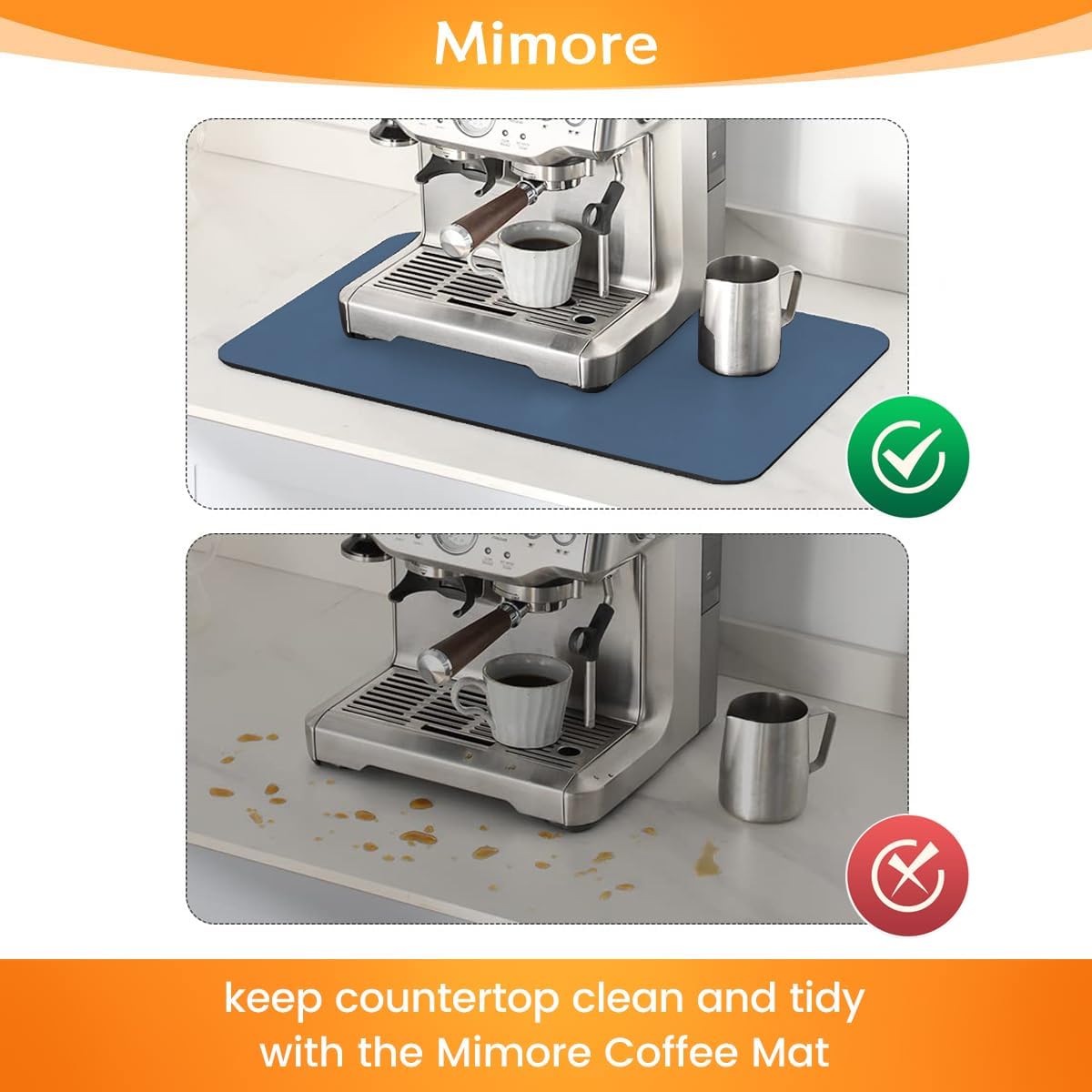 Mimore Coffee Mat - 16x24 Inch Blue Bar Mat for Countertop - Absorbent, Hides Stains, Rubber Backed - Dish Drying Mat Fits Under Coffee Maker, Espresso Machine (Compatible with Ninja Luxe Cafe)