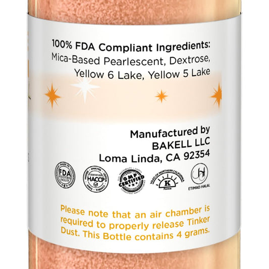 Bakell - Neon Orange Tinker Dust (4g, 1x Mini Spray Pump) Edible Glitter for Food, Desserts, and Beverages!