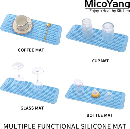 Silicone Dish Drying Mat for Multiple Usage,Easy clean,Eco-friendly,Heat-resistant Silicone Mat for Kitchen Counter,Sink,Bar,Bottle,or Cup Light Blue M 17 inches x 6 inches