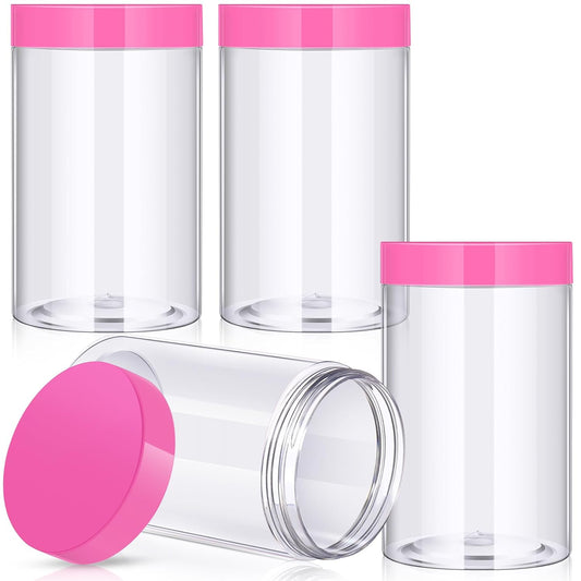 Patelai 4 Pieces Round Wide-mouth Leak Proof Plastic Container Jars with Lids for Travel Storage Makeup Beauty Products Face Creams Oils Salves Ointments DIY Making(12 Ounce,Pink)