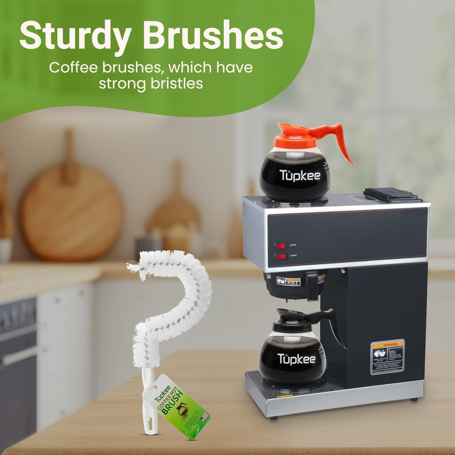 Tupkee Coffee Pot Cleaning Brush – Non Scratching, Long Lasting Bristles, Curved Coffee Decanter Cleaning Brush - Great for Offices and Restaurants