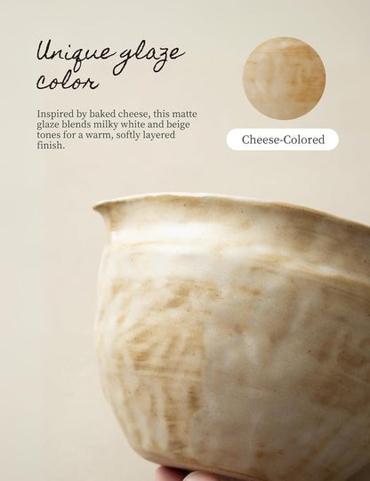 6-pcs Japanese Matcha Whisk Set with Handmade Wabi-Sabi Ceramic Bowl(Chawan),Bamboo Chasen, Whisk Holder, Scoop, Sifter & Tea Towel,Matcha Ceremony Kit,(Cheese-Colored)