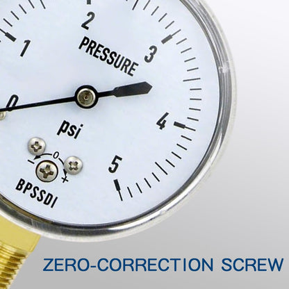 0-5 Psi Low Pressure Gauge, Capsule Gauge, 304 Stainless Steel Case, 2.5" Dial Size, 1/4" NPT Lower Mount, Zero Adjustment, for Air Water Gas Pressure Test
