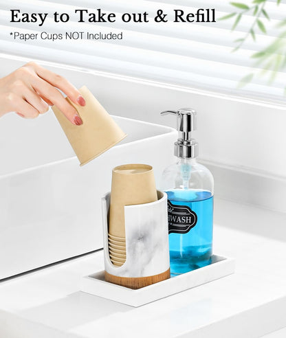 Luxspire Dixie Cup Dispenser, 5-7oz Bathroom Cup Dispenser, Marble Resin Dixie Cup Holder, Disposable Bathroom Paper Cup Holder, Cotton Pad Holder, Guest Bathroom Essentials, Gravel White, 1 Pack