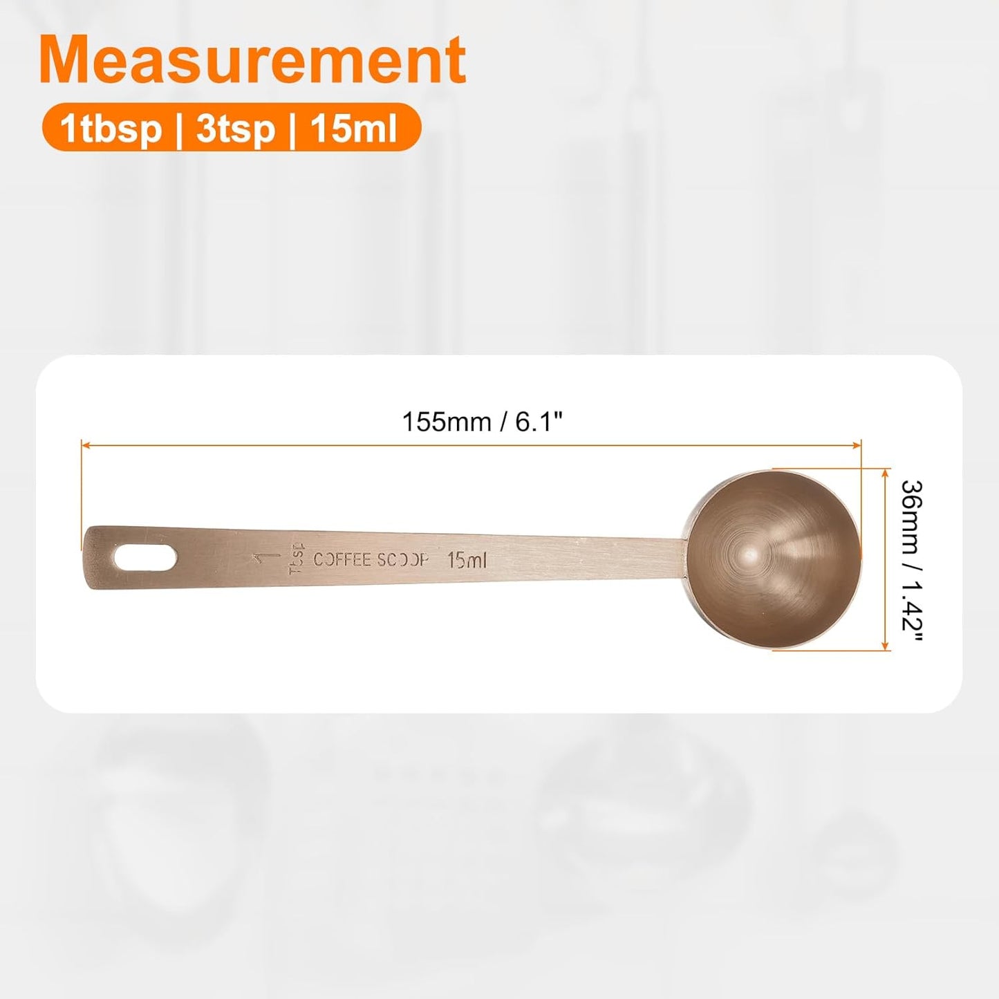 HARFINGTON Coffee Scoop Spoon 1tbsp (3tsp, 15ml) 304 Stainless Steel Long Handle Teaspoon/Tablespoon Measuring Spoons Scoops for Tea Sugar Kitchen, Rose Gold