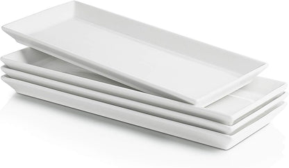 Sweese Porcelain Serving Platters 11.7 Inch - Elegant White Rectangular Plates, Set of 4 for Parties, Sushi, Appetizers