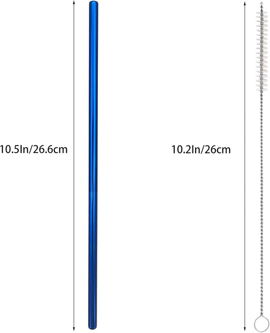 10 Pcs Stainless Steel Straws, Reusable Drinking Straws, Straight Metal Straw Sets with 2 Pcs Cleaning Brushes (10.5 Inch, Blue)