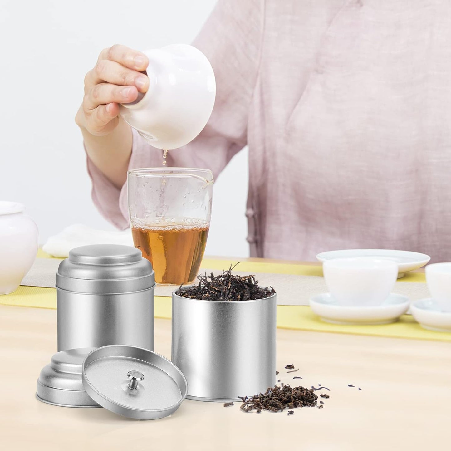 Tea Tin with Airtight Double Lids for Loose Leaf Tea Storage, 8 Oz Kitchen Small Tin Can and Tea Canister for Tea Coffee Sugar Candy Spices Christmas Gift(6 PACK)