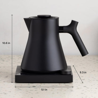 Fellow Corvo EKG Pro Electric Tea Kettle - Quick Heating, Precise Temperature Control Electric Kettle, Scheduling, Built-in Brew Timer for Boiling Water - Matte White with Maple Handle - 0.9 Liter