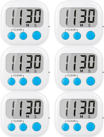 6 Pack Digital Kitchen Timers for Cooking Magnetic Timer for Cooking Loud Alarm White