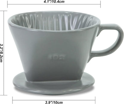 Pour Over Ceramic - Coffee Dripper Ceramic Coffee Maker with 3 Holes Flat Bottom, Porcelain Slow Filter Cone for Travel, Camping, Office, Home, Coffee Maker Brew…
