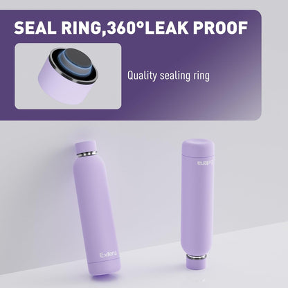 Slim Insulated Water Bottles for Travel 25oz with Clip, Double Wall Vacuum Stainless Steel Water Bottle Keeps Drinks Cold 24 Hrs/Hot 12 Hrs, 100% Leakproof, BPA Free(Purple)