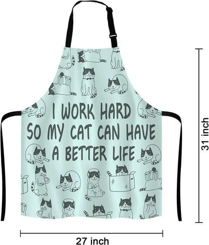 Funny Cat Adjustable Bib Apron, I Work Hard So My Cat Can Have A Better Life Cooking Kitchen Apron for Men Women