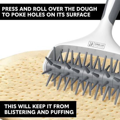 Orblue Pizza Dough Docker, Pastry Roller with Spikes, Pizza Docking Tool for Home & Commercial Kitchen - Pizza Making Accessories that Prevent Dough from Blistering Gray