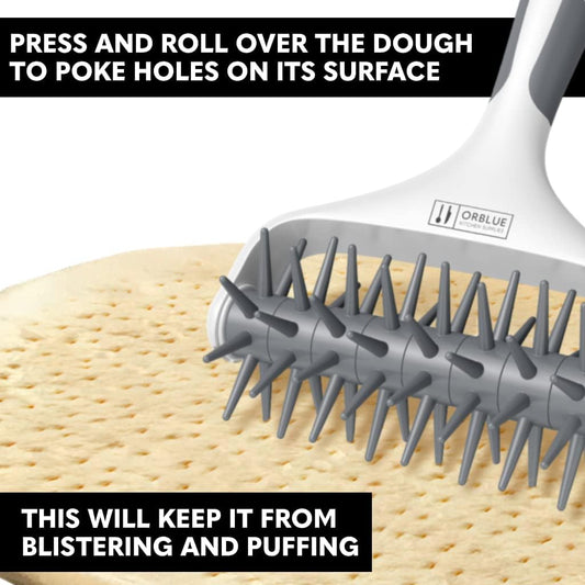 Orblue Pizza Dough Docker, Pastry Roller with Spikes, Pizza Docking Tool for Home & Commercial Kitchen - Pizza Making Accessories that Prevent Dough from Blistering Gray