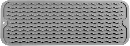 Silicone Dish Drying Mat for Multiple Usage,Easy clean,Eco-friendly,Heat-resistant Silicone Mat for Kitchen Counter,Sink,Bar,Bottle,or Cup Grey M 17 inches x 6 inches